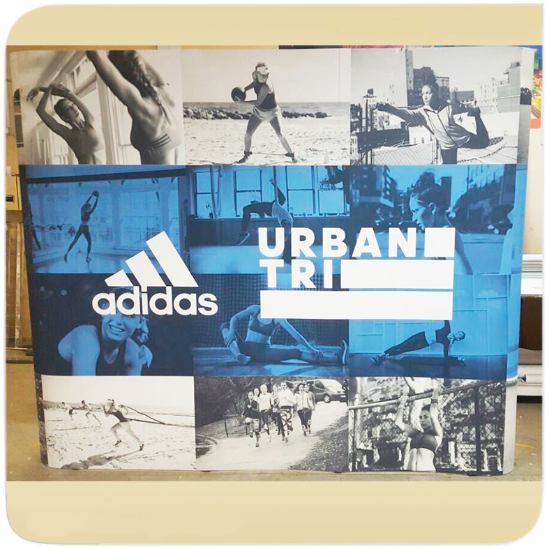 Прямой магнитный стенд POPUP 3х3 секции с фотопанелями Стоплайт, для компании Adidas