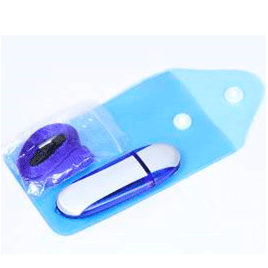 Синяя флешка с дополнительными аксессуарами: чехольчик + шнурок 